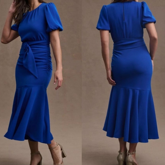 Camila Dress - Blue Crepe Ruched Mermaid Dress - Picture 1 of 5
